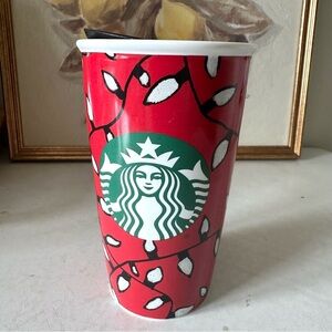 Starbucks Holiday 2016 Ceramic Christmas Lights Travel Mug 12 Oz